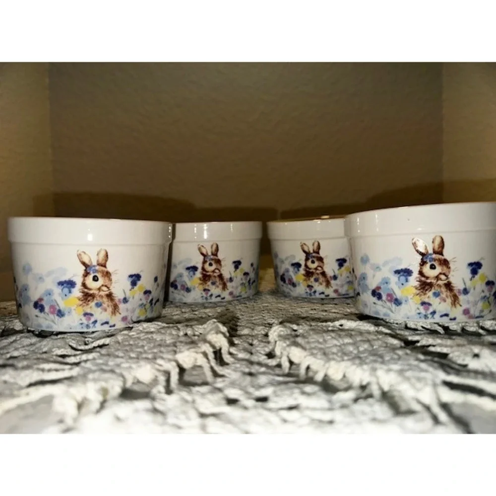 Ciroa Easter Parade Bunny Ramekins Ceramic Souffle Dish Set of 4 Multicolor 4in